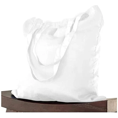 Imagen de ELES VIDA bolsa de algodón 38x42 cm 1 piezas sin imprimir, dos asas largas con certificación OEKO TEX® tela, transporte, algodón, compras, yute, Blanco