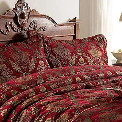 Imagen de Shiraz Oxford Frontera Almohada Sham Borgoña Rojo Y Oro Bordado Damasco Jacquard Twisted Hilo Bordes 100% Poliéster 48 X 74 Cm (19&quot; 29&quot; Pulgadas) Hecho por Riva Paoletti