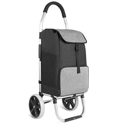 Imagen de Inateck Carro de la Compras con Bolsa termica, Gran Capacidad MAX. 45L/45 Kg, Ligero, Marco Aluminio Plegable, Impermeable Compartimento Aislado, Negro