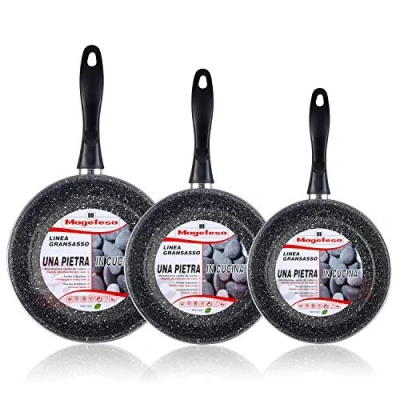 Imagen de MAGEFESA K2 Gransasso Set Juego 3 Sartenes 20 24 28 cm, inducción, Antiadherente Piedra