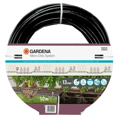 Imagen de Gardena Micro Drip Tubo gotero 1,6 l/h, distribución superficie y enterrada (50 m): de prolongación para sistema riego eficiente, técnica conexión fácil &amp; flexible (13504 20)