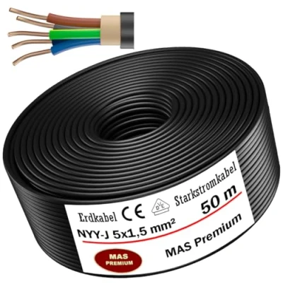 Imagen de cable de alimentación subterráneo, 5 a 100m NYY J x 1,5 mm² anillo eléctrico para instalación al aire libre, tierra (50m)