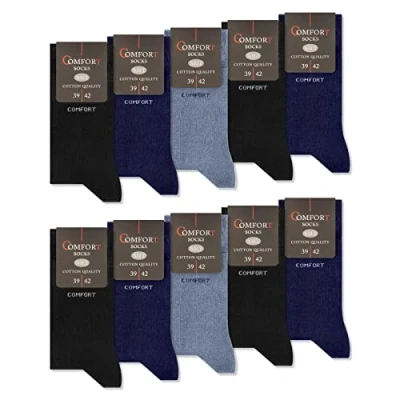 Imagen de sockenkauf24 10 Pares de Comfort Calcetines sin Elástico &amp; Costuras Hombre Mujer Algodón Cintura Confort 13100 (43 46 Azul tejano marino Negro)