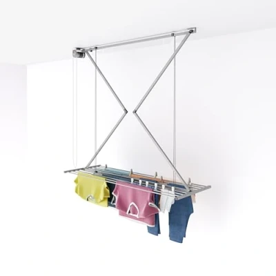 Imagen de foxydry Mini Tendedero de Techo, Secadero Secado Techo Vertical Abatible en Aluminio y Acero 152x54x25 cm (Gris, 150)