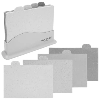 Imagen de Blackmoor Juego de 4 Tablas Cortar / Estilo índice para la preparación Verduras, Carnes, Pescados y Alimentos Precocinados Antideslizante con Elegante Acabado Efecto Mármol Gris