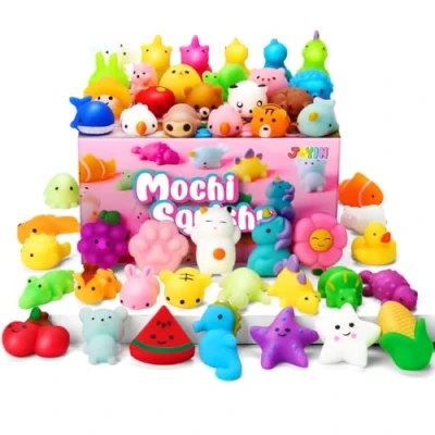 Imagen de JOYIN Juguetes de Mochi, Paquete 100 Mini Mochi niños, Kawaii para Aliviar el Estrés, Rellenos Bolsas Regalos con Caja Almacenaje, Piñatas,Premios Aulas