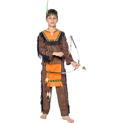 Imagen de Funidelia Disfraz de Indio Deluxe para niño Indios, Vaqueros, Western niños y divertidos accesorios Fiestas, Carnaval Halloween Talla 5 6 años Marrón