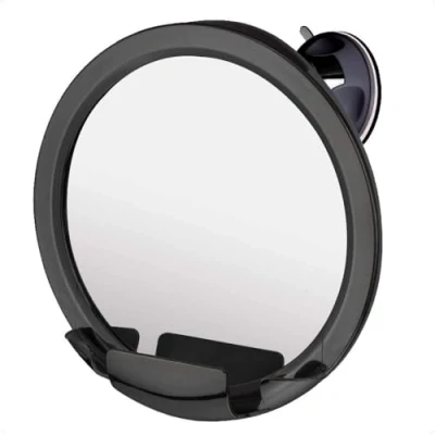 Imagen de Mirrorvana Espejo de Ducha Antivaho con Ventosa y Soporte para Maquinilla Afeitar Baño 20cm Diámetro (Negro)