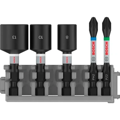 Imagen de Bosch Professional 5 piezas Juego de brocas y llaves vaso, Control impacto, puntas PZ/PH, Pick and Click, Longitud: 50 mm