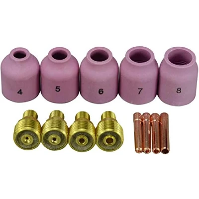 Imagen de RIVERWELD 13 piezas TIG lente de gas Cuerpo pinza 45V43 13N22 (1,6 mm) 45V44 13N23 (2,4 45V45 13N24 (3,2 Taza cerámica 53N59#5 53N60#6 53N61#7 Fit WP 9 20 25 Antorcha soldadura