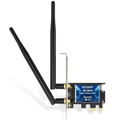 Imagen de EDUP Tarjeta WiFi 6E Bluetooth 5.2 PCIE WLAN Intel AX210 5400 Mbit/s, Adaptador de Red 802.11AX DualBand 2.4 GHz/5 GHz, Chip para PC Escritorio Windows 10 y 11 64 bits