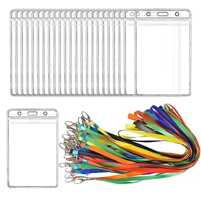 Imagen de BUYGOO 24PCS Vertical Insignia de Identificación PVC Colgantes Tarjetas con Cordón Cuello Flexible Transparente