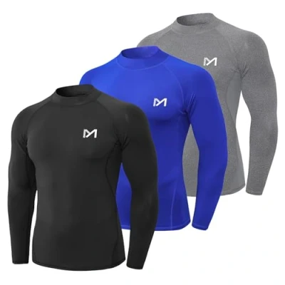 Imagen de MEETYOO MU27T Camiseta de compresión para Hombre, Negro+Gris+Azul, M