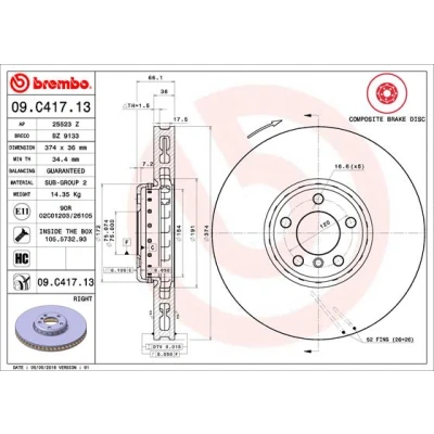Imagen de BREMBO TWO PIECE DISCS LINE 09.C417.13 Disco de freno BMW: 7, 5 GT