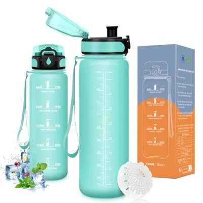 Imagen de Vikaster Botella agua, 1000ml, sin BPA, de agua repetida, para Deporte, Gimnasio, Running, Niños, Bicicleta
