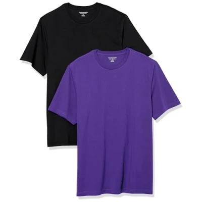 Imagen de Amazon Essentials Camiseta de manga corta, cuello redondo y corte recto Hombre, Pack 2, Morado Oscuro/Negro, L