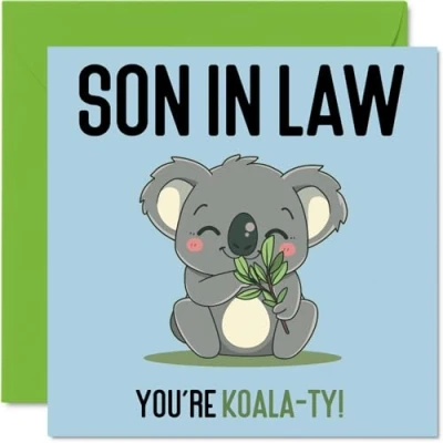 Imagen de Koala Ty tarjetas de cumpleaños para yerno, divertida tarjeta feliz yerno mamá, suegro, regalos hijo, felicitación broma 145 mm x