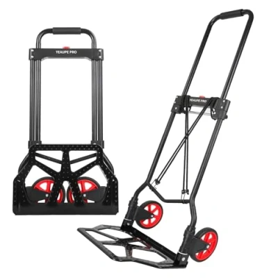 Imagen de YEAUPE PRO Carretilla Plegable, Capacidad de Carga 100 kg y Altura Ajustable, para Carro Mover Transportar con 2 Cuerdas expansoras Mango Esponja