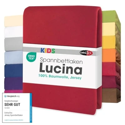 Imagen de CelinaTex Lucina bebés niños sábanas Ajustables Camas para bebé algodón 3er Set 60x120 70x140 cm Rojo rubí