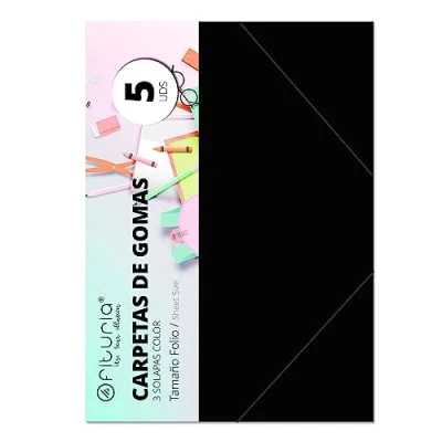 Imagen de Pack 5 Carpetas Tamaño Folio con Solapa y Gomas Elasticas Color Negro