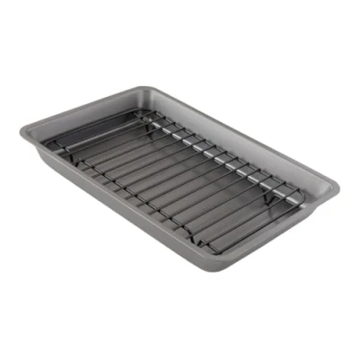 Imagen de Chef Pomodoro bandeja para horno con rejilla Gris 28 x 20 cm Antiadherente pequeña y recogegrasa Perfecto carne, pescado, verduras