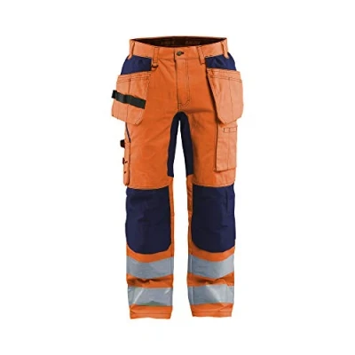 Imagen de Blaklader 155218115389C144 Pantalones de Trabajo Elástico High Vis Naranja/Azul Marino Talla C144