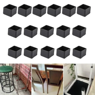 Imagen de 16 protectores cuadrados de silicona 35 x mm para patas silla, tapas negras muebles, taburete evitar arañazos en el suelo
