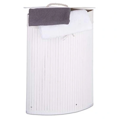 Imagen de Relaxdays Cesto Ropa Sucia Esquinero, Cubo Colada Plegable con Tapa, Canasta, Bambú, 60 L, 65 x 49,5 37 cm, Blanco, 49.5 cm
