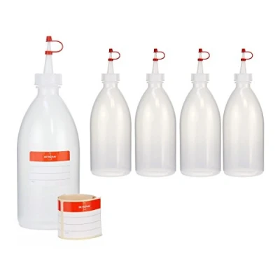 Imagen de 5x 500 ml botellas exprimibles, o de pulverización, polietileno baja densidad; con cierre goteo; botellines decoración para la cocina, aficiones laboratorio, transparente