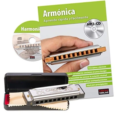 Imagen de CASCHA Armónica Principiantes Juego con Libro de Texto Española, Blues Harmonica Jugar Aprendizaje, incluye gamuza Case, Cuidado y libro, C DuraSec Armónica, Plata