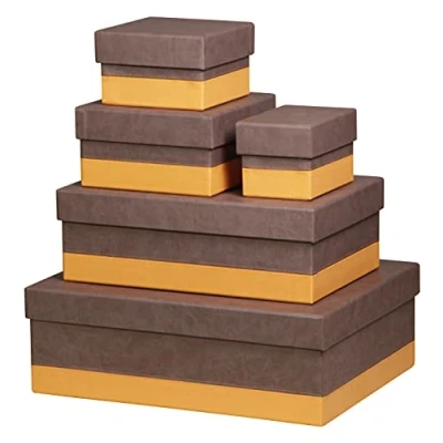 Imagen de Clairefontaine Rhodiarama Set de 5 cajas anidadas (piel sintética italiano 10 x 15 cm/16 16 11 cm/20 20 cm/38 24 13 cm/44 34 cm) Chocolate