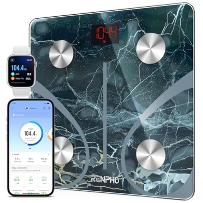 Imagen de RENPHO Körperfettwaage Digital Personenwaagen Bluetooth Waage mit App Smart für Körperfett, BMI, Muskelmasse, Protein, BMR, Marmor, Elis 1