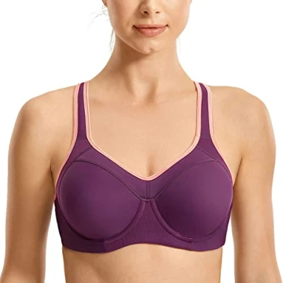 Imagen de SYROKAN Sujetador Deportivo Alto Impacto con Aros y Forro Ligero para Mujer Morado Oscuro 85C