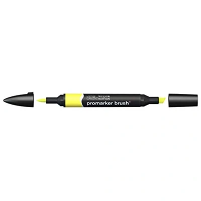 Imagen de Winsor &amp; Newton Promarker Brush Rotulador Doble Punta, Punta Pincel, Tinta Base Alcohol, Color Lemon (y747)