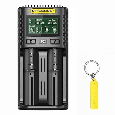 Imagen de NITECORE UMS2 Cargador de batería inteligente QC doble ranura para Li Ion/IMR/LiFePO4/Ni MH/Ni Cd 14500 16340 18350 18650 20700 21700 AA AAA con etiqueta