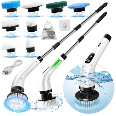 Imagen de EUZLABBY Cepillo De Limpieza Electrico,2 Velocidades,con 8 Cabezales Repuesto, Mango Ajustable.Cepillo Iimpieza Hogar,para Baño,Cocina,Azulejos y Coche.