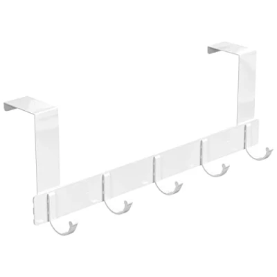 Imagen de Newaner Perchero para puerta Colgador Aluminio con 5 ganchos, Ganchos que se pueden colgar sin taladrar, Adecuado de dormitorio y baño (blanco)