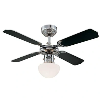 Imagen de Westinghouse Lighting Portland Ambiance Ventilador de Techo E27, 60 W, Acabado en Cromo con aspas Reversibles Blanco/Negro