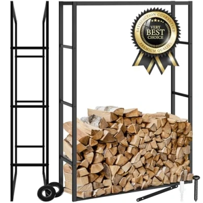Imagen de TecTake® Leñero Interior y Exterior, Diseño Industrial, Estructura de Acero, Gran Espacio Almacenamiento, Estable Protección Antivuelco, para Chimeneas Estufas Leña