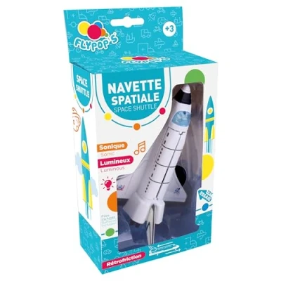 Imagen de FLYPOP&#039;S Transbordador Espacial Espacio 022035 Blanco Metal Vehículo de Retrofricción Sónico y Luminoso Juguete Infantil Pilas Incluidas 12 cm x 9 A Partir 3 años.