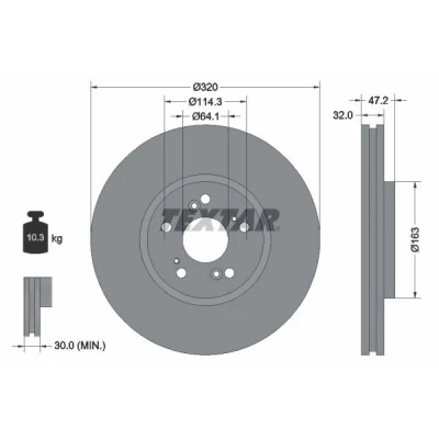 Imagen de TEXTAR 92194900 Disco de freno 320 32 05/09 114,3 ventilación interna sin perno sujeción rueda, buje rueda HONDA: ACCORD 8