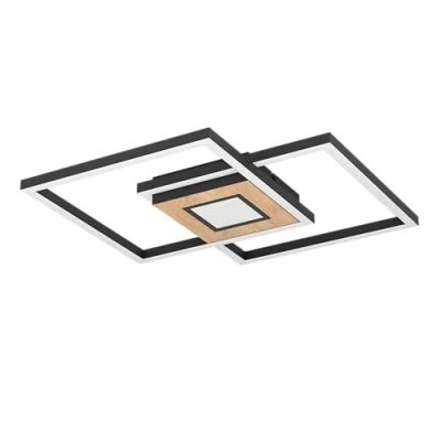 Imagen de Eglo LED lámpara de techo Marinello, iluminación 3 luces con mando a distancia, color luz regulable, metal, madera, plástico en negro, marrón y blanco, certificado FSC