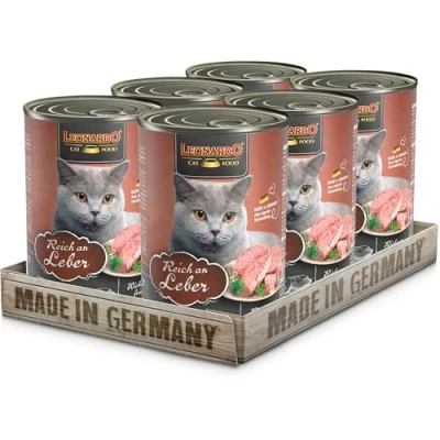 Imagen de Leonardo Alimento húmedo [6x400g Rico en hígado] sin Cereales para Gatos Completo Lata