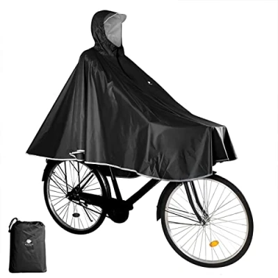 Imagen de Anyoo Capas de Ciclismo Impermeables Portátiles Ligeras Poncho Lluvia Bicicleta Compacta Unisex Reutilizable para Mochileros Camping al Aire Libre, Negro, Talla única