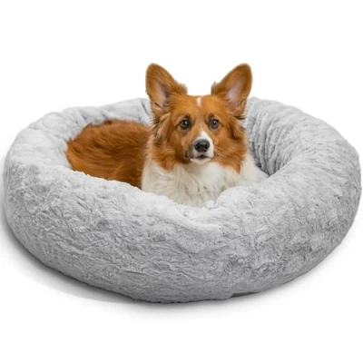 Imagen de Best Friends by Sheri The Original Calming Donut Lux Cama Relajante para Perros y Gatos Pelo sintético Gris Mediana: 76 x cm