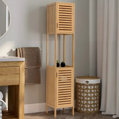Imagen de IDMarket BEA Mueble columna baño bambú 2 puertas