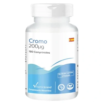 Imagen de cromo 200mcg 180 comprimidos para ¡¡6 MESES!! Picolinato de Sin estearato magnesio Mejora la síntesis proteínas Vitamintrend®