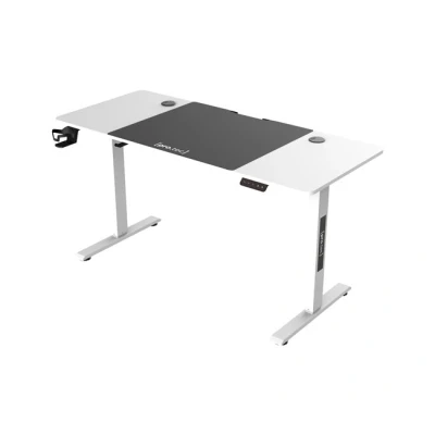Imagen de pro.tec Escritorio Stryn Rectangular Regulable en Altura 72 117 cm con Clips y 2 Salidas de Cables Eléctrico Opciones (Sentado Pie) Alfombrilla Ratón XXL 140 x 60 Aglomerado/Acero Blanco