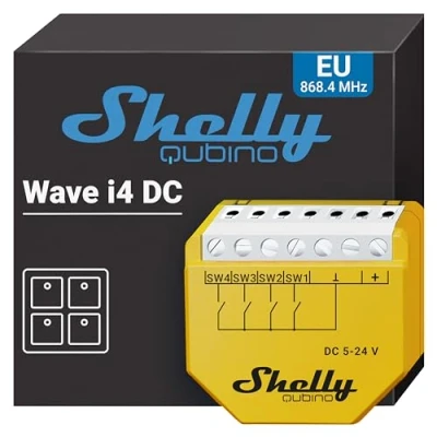 Imagen de Shelly Wave i4 DC, Módulo De control remoto Z Inalámbrico, 4 Entradas digitales, Domótica, Acciones y escenas inteligentes, Necesita hub Bajo Consumo Energía
