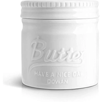 Imagen de DOWAN Mantequera Crock, Francesa con Tapa, Estilo Tarro Mason de Porcelana, Recipiente Mantequilla en Relieve para Untar Casera Sabor Fresco, Blanco